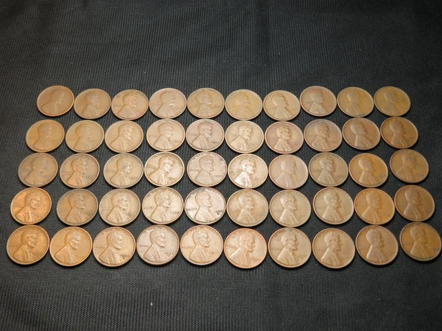 1909-1938 S  Lincoln Wheat Cent Penny roll lot 50 different coins old US Copper