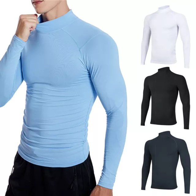 Men's Long Sleeve Turtleneck Shirts Compression Tops Baselayer Muscle T Shirt