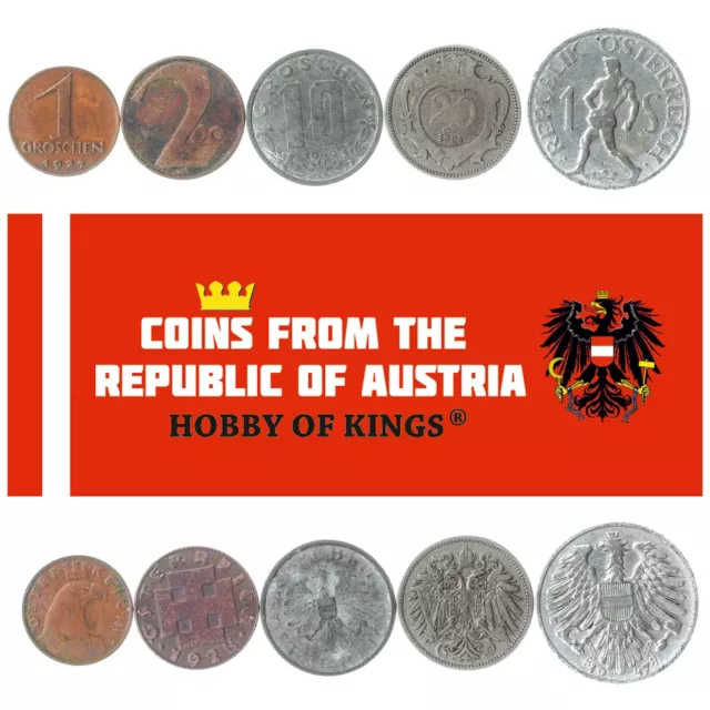 5 Old Coins From Austria. 1892-1950. Austro-Hungarian, First And Second Republic