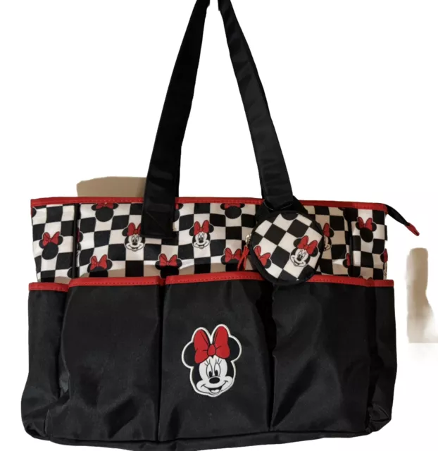 Disney Minnie Mouse 3 Piece Diaper Bag Tote Set with Checkerboard Print