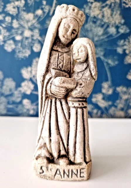 Statue Sainte Anne En Pierre Polychrome – 28 Cm, 2,2 Kg, Patronne Des Couturières