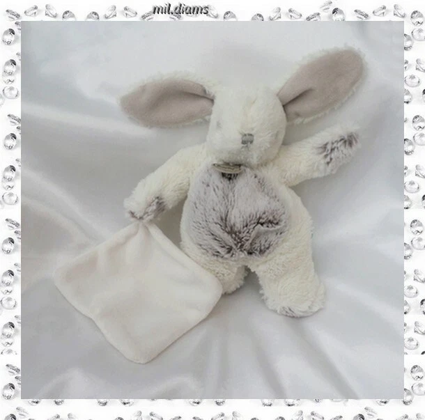 Doudou Peluche Lapin Blanc Chiné Marron Gris Avec Mouchoir Les Flocons BabyNat