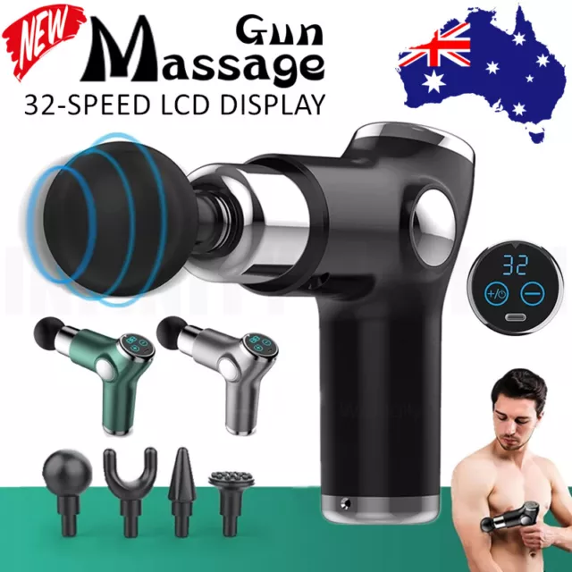 POWERFUL LCD 4 Heads Massage Gun Percussion Vibration Muscle Therapy Deep Tissue