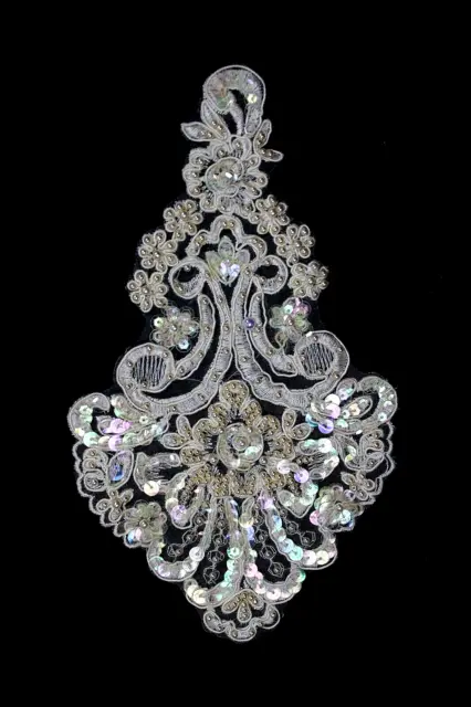 Applikation Spitze Ivory Pailletten Perlen Hochzeit Kleid  Verzierungen basteln