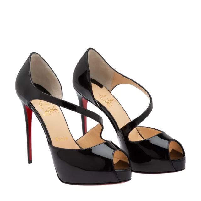 Christian Louboutin Women's Sz 36.5 US 6.5 Catchy Two Patent Black Strappy Heels