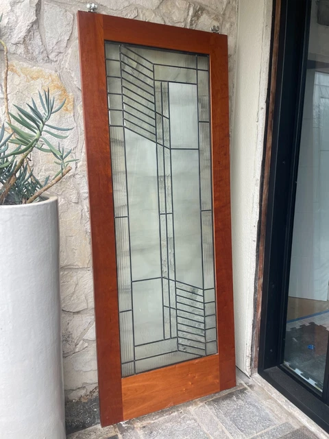 Two 32x80 Craftsman Frank L Wright Style Interior Doors. Glass with lead solder.