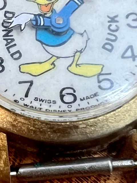 Vintage Swiss Made Bradley Watch Disney DONALD DUCK w/ Leather Band - Keeps Time 2