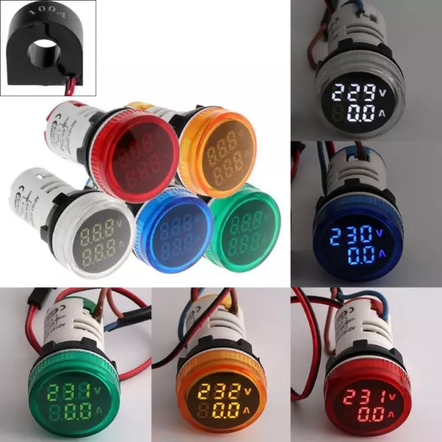 Digital Voltmeter Ammeter 22mm Round AC 50-500V 0-100A Voltage Volt Amp Monitor