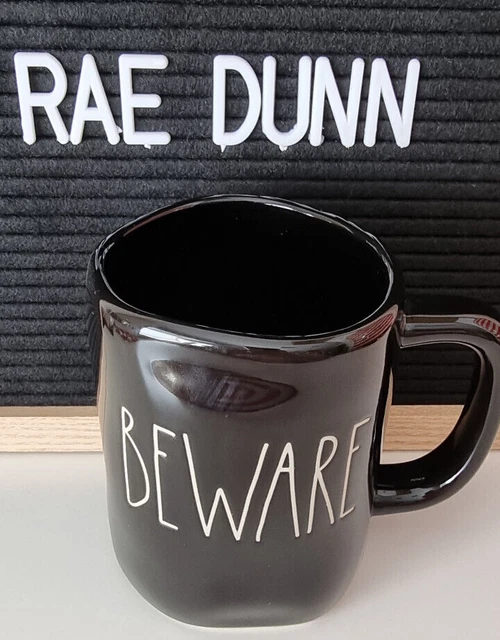 Beware * Rae Dunn Black + White Glossy Halloween Decor Coffee Cup Mug