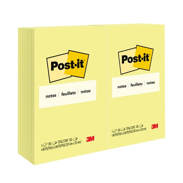 Post-it Notes,Original Pads,4"x6",100 SH/PD,12/PK,Canary