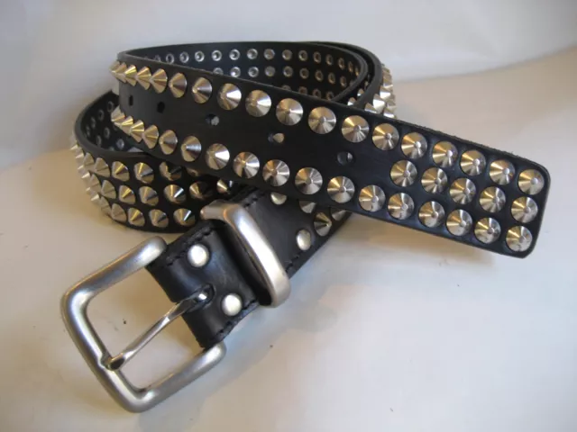 Genuine Black Leather Tri Pyramid (Conical) Studded Belt