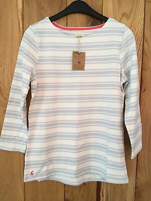 T-shirt donna donna joule manica a 3/4 a righe blu uk 10 NUOVA