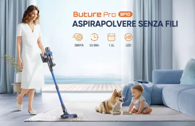 Buture Pro Aspirapolvere Senza Fili 450W/38Kpa,55Min Batteria Rimovibile,6 in 1