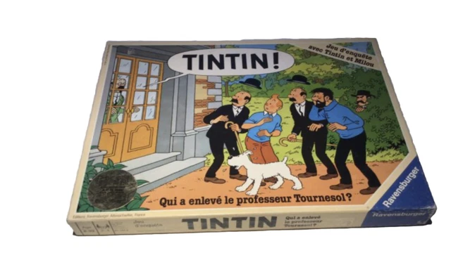 Complet! TINTIN! Qui a enlevé le professeur Tournesol? Jeu d'enquête RAVENSBURGER, 1987, Fabriqué en France - Canada