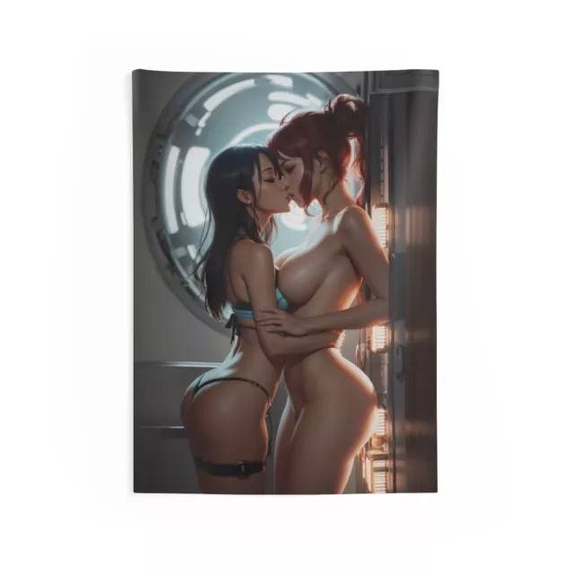 Beautiful Anime Girls Lesbian Lovers Wall Tapestry Dorm Room Poster Manga Art