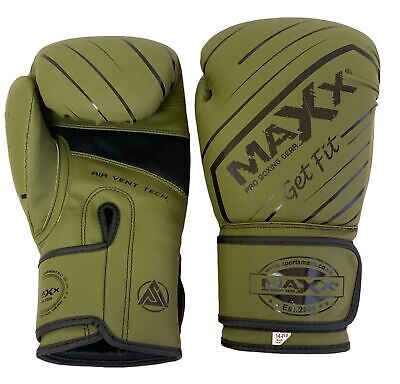 Guanti da boxe Maxx® CONVESSA PELLE Pelle MMA Allenamento Combattimento Sparring Boxe Verde