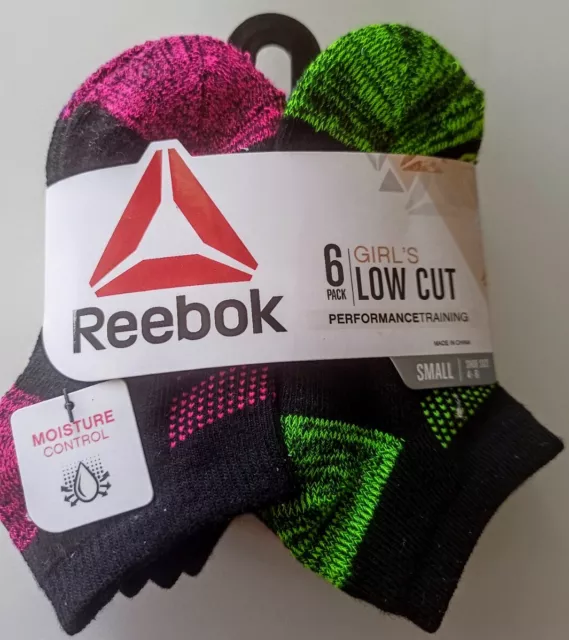 Reebok Performance Low Cut 6 Pack Multiclr Socks Girls Shoe Sz 4-8 Sock Sz 5-6.5