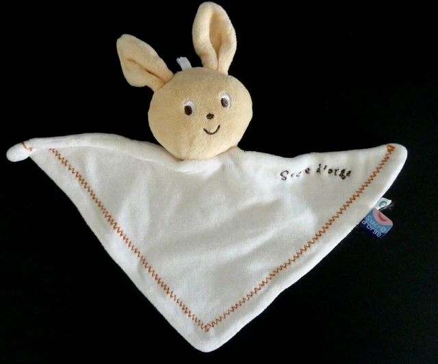 *. Doudou Plat Triangle Sucre D'orge Lapin Beige Blanc Zig Zag Orange Et. Neuf *