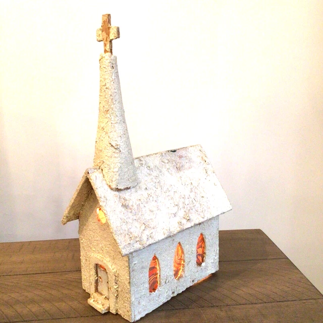 Vintage Hand Made Lighted primitive folk art Wood Church Steeple Textured Paint