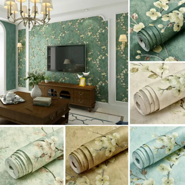 Retro Floral 3D Embossed WallPaper Roll Non-woven Home Decor Wall Sticker 9.5M