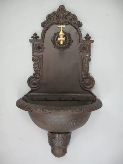 Waschbecken Wandbrunnen Gusseisen Ausgußbecken rustikal Antik Stil braun H. 77cm