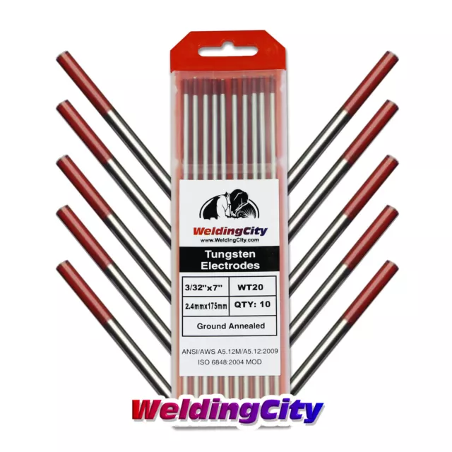 WeldingCity® 10-pk TIG Welding Tungsten Electrode 2% Thoriated (Red) 3/32x7" USA