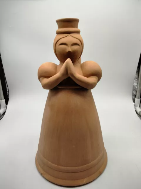 Vintage Pat Hopper Red Clay Praying Angel Candleholder