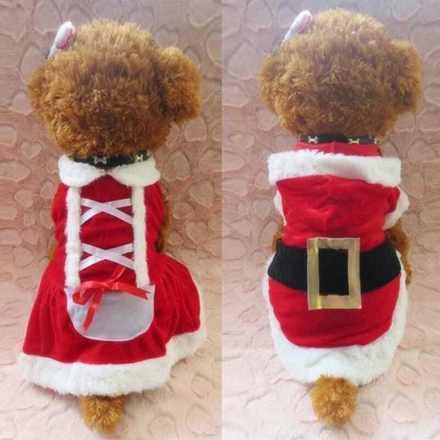Pet Cat Santa Costume Puppy Dog Christmas Dress Warm Clothes Winter Xmas Party