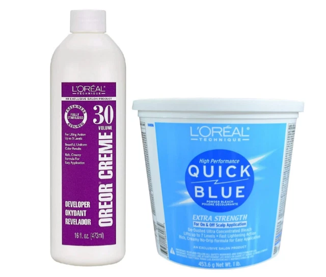 L'OREAL TECHNIQUE QUICK Blue Bleach Xtra Strength 1lb & Oreor 30 Vol
