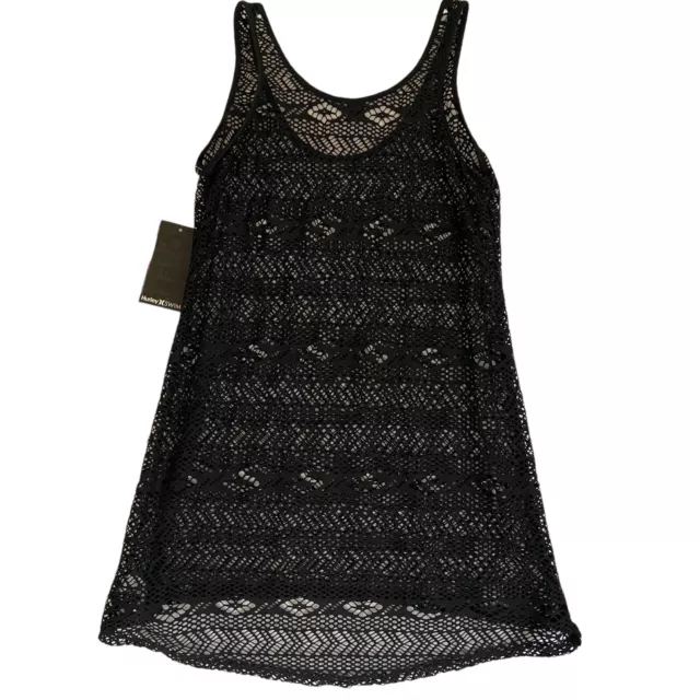 HURLEY Black Lace Tunic Tank Top Sleeveless Hi Lo Swimwear Cover-up Size Small