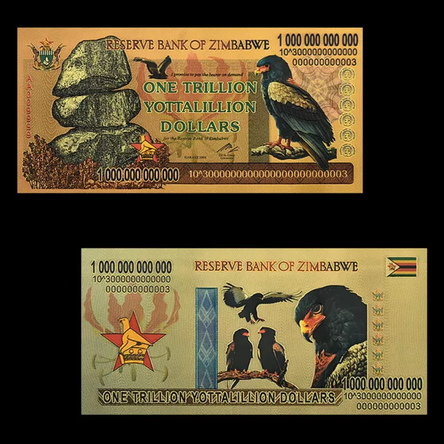 Simbabwe / Zimbabwe One Trillion Yottalilion Dollars Goldfolien Banknote