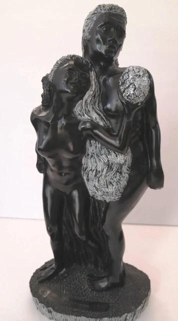 Vintage hawaiian Tiki Black Coral Frank Schirman. Akamu & Eva statue 70s