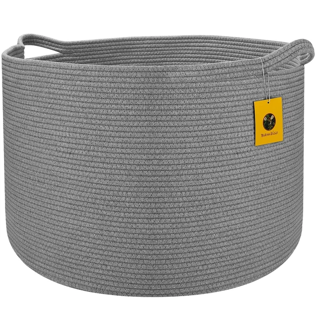Bambiso Cotton Rope Basket Mega Size 22X22X16 For Blanket Fabric Storage Laundry