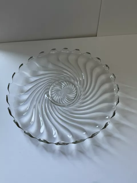 Fine Fostoria 12.5" Torte Or Cake Plate, Heavy Swirled Glass Tray