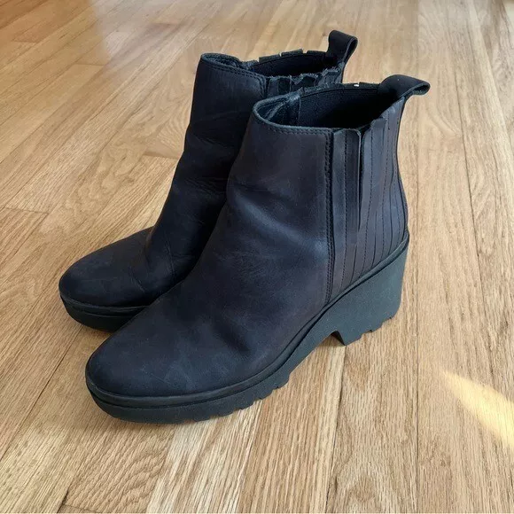 Eileen Fisher Kat Wedge Chelsea Black Leather Ankle Boots Women’s Size 10