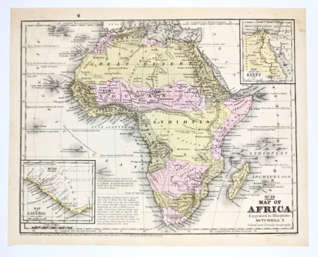 1852 Africa Map Sahara Desert Cape Town Ivory Coast Cairo Red Sea Nubia Egypt