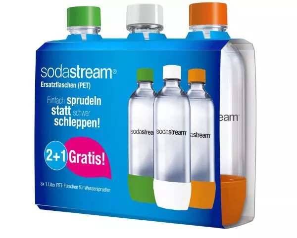 Sodastream Pet Flasche 3 x 1 L Tripack, weiß, grün, orange