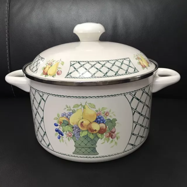 Villeroy & Boch Enamel Over Cast Iron LARGE Double Handle Pot BASKET Pattern Exc