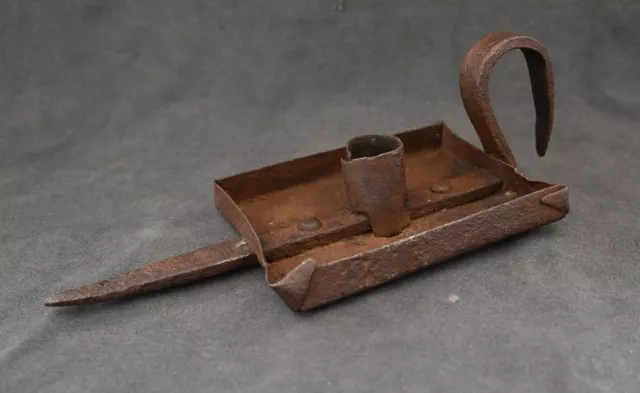 Antique 17th / 18th century forged iron portable candlestick