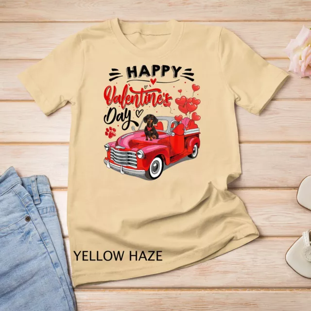 Cute Dachshund Dog Red Truck Happy Valentine's Day Valentine Unisex T-shirt