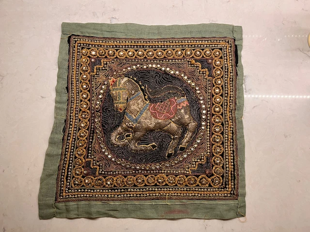 Antique Burmese large Kalaga Tapestry horse beaded sequins
