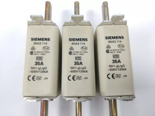 Siemens 3NA3114 Fusible 35A 500V Gl NH1 120kA 3 Scp 3