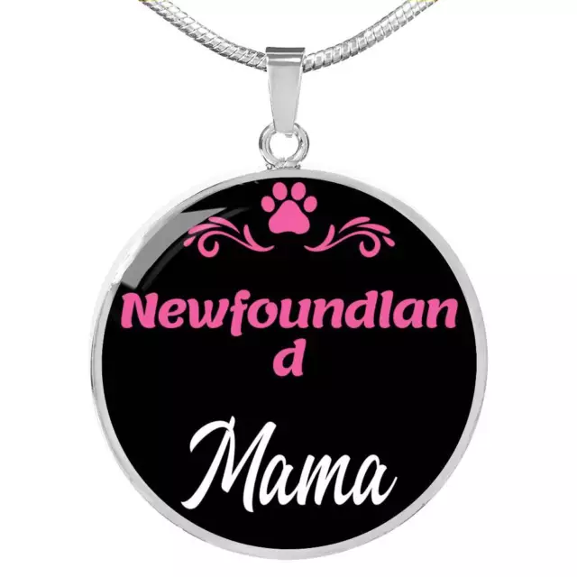 Newfoundland Mama Necklace Circle Pendant Stainless Steel or 18k Gold 18-22" Do