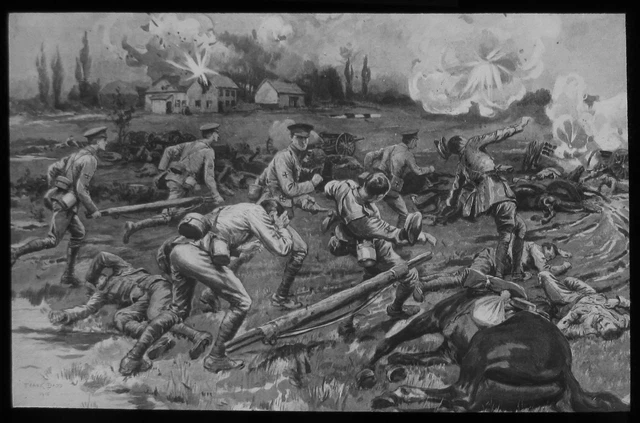 Glass Magic Lantern Slide BATTLE SCENE ENGLISH TROOPS WW1 DRAWING WORLD WAR ONE