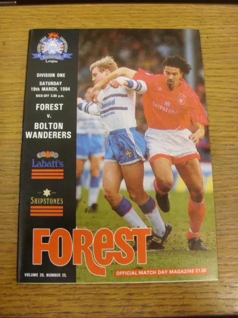 19/03/1994 Nottingham Forest v Bolton Wanderers  (Newspaper Match Clippings Insi