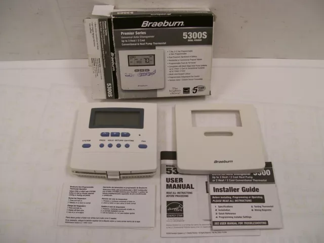 NEW OPEN BOX Braeburn #5300S Dual Power Wall Thermostat      KRAE300I