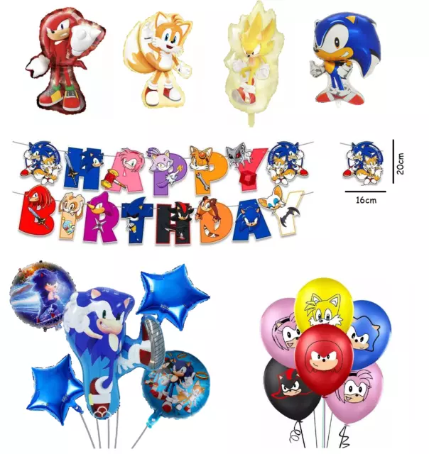 Sonic The Hedgehog Banner Foil & Latex Balloons Kids Birthday Party Decoration