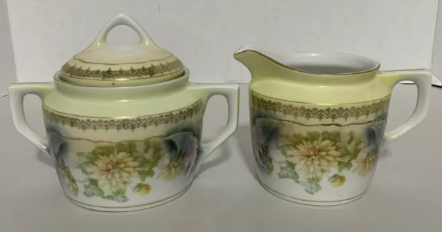 Vintage P.K. Silesia Handpainted Porcelain “Floral” Cream and Sugar Set