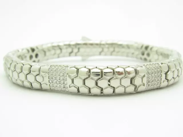 Platino Plata Ley Blanca Zafiro Pavé Diseño de Serpiente Tenis Brazalete 7" L