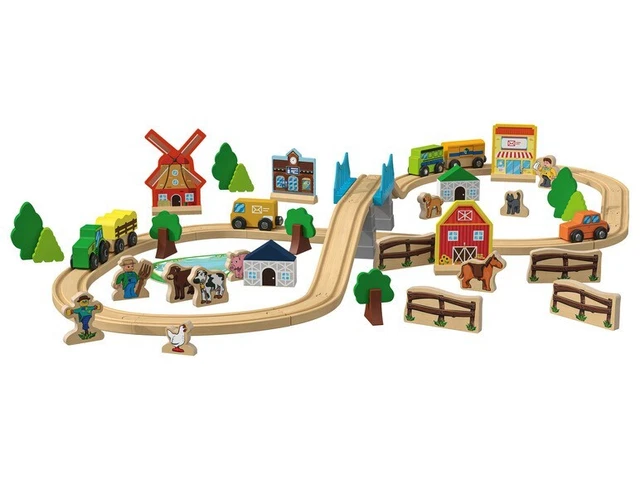 AIYAPLAY Table De Jeu Train En Bois 108 Pièces – Circuit De 2,6 M, Plateau Amovible, Pour Enfants Dès 3 Ans (bleu)